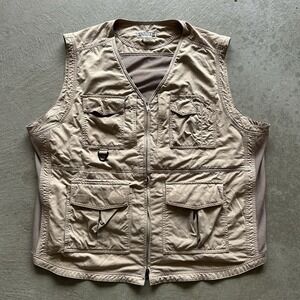 Duluth Trading Co Vest Mens 3XL‎ Tan Canvas Utility Fishing Zip Outdoor Workwear
